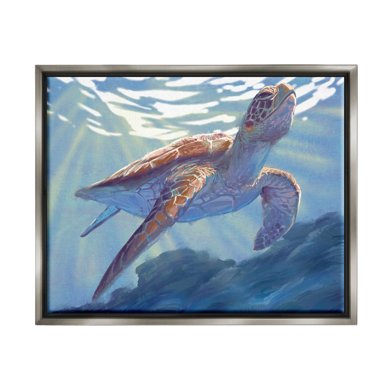 Stupell Industries Deep Ocean Sea Turtle Framed Floater Canvas Wall Art